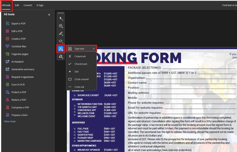 Select Type Text Tool